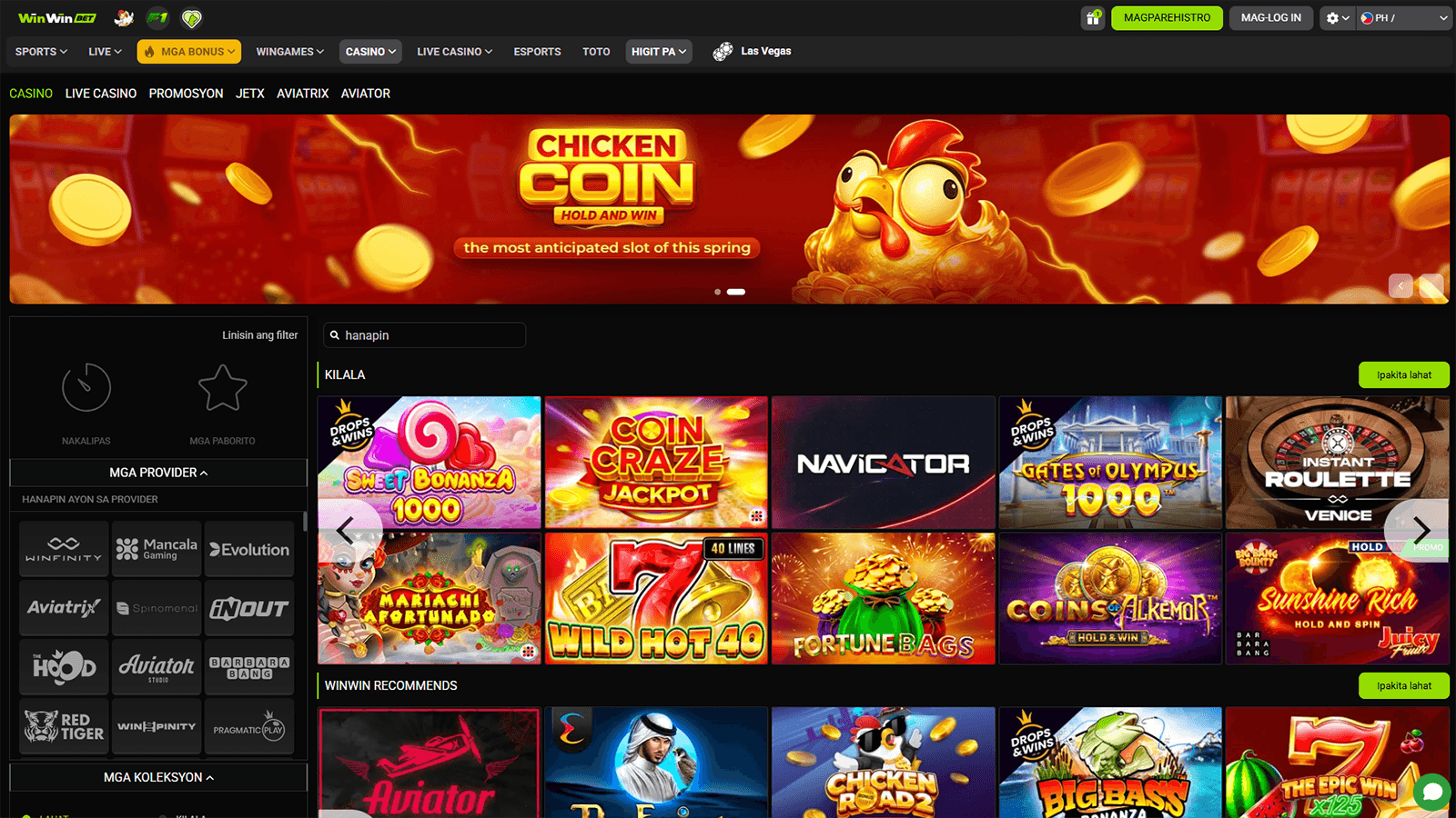 WinWin Casino Homepage in Philippines