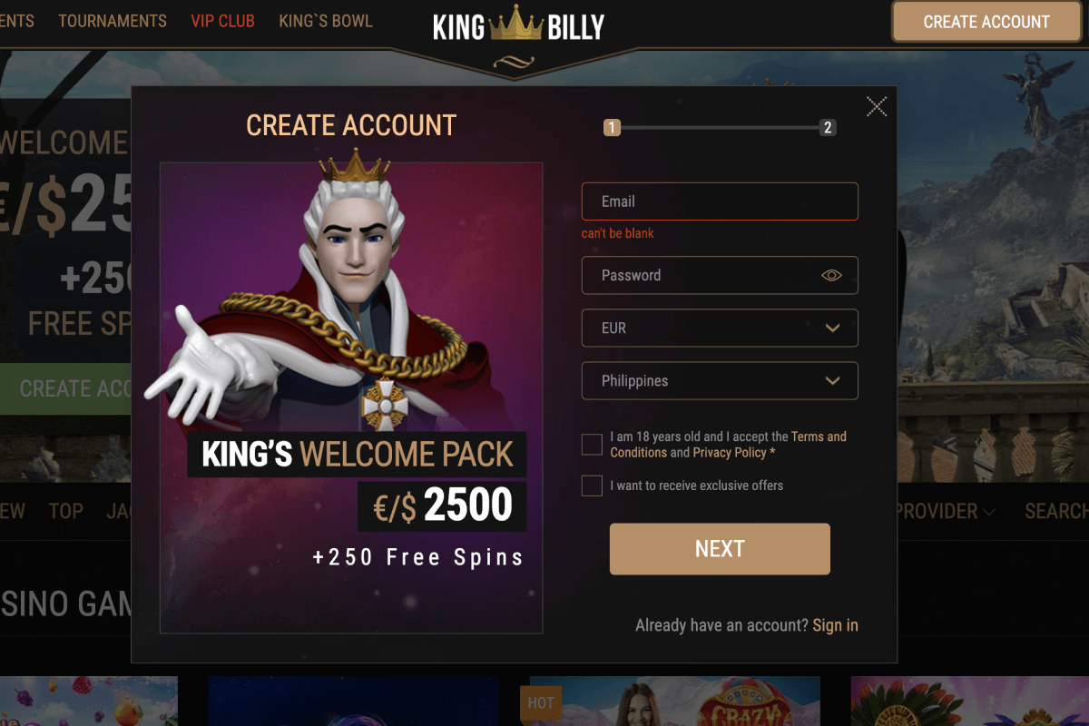 how to register kingbilly account step